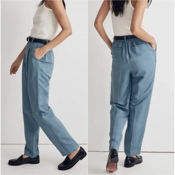 Madewell The Linen-Blend Tailored Tapered Pant in Ocean - Picture 4 of 11